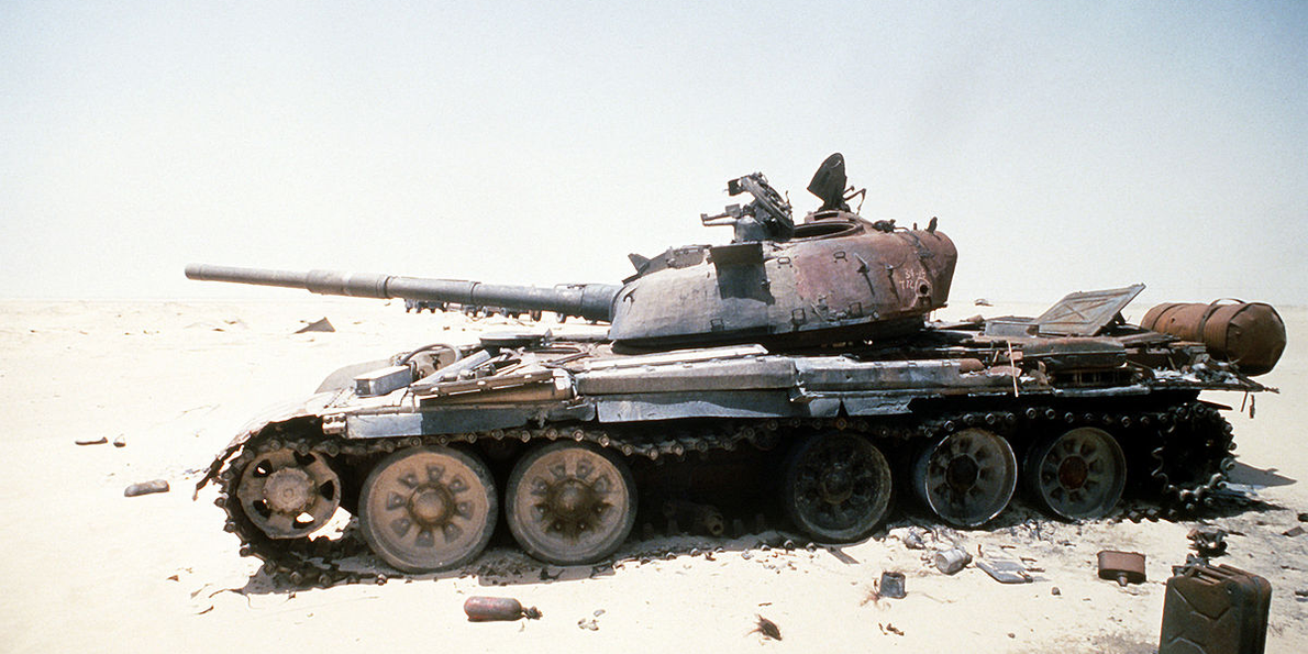 A Group Of Burned Out Iraqi T 72 Main Battle Tanks Destroyed In