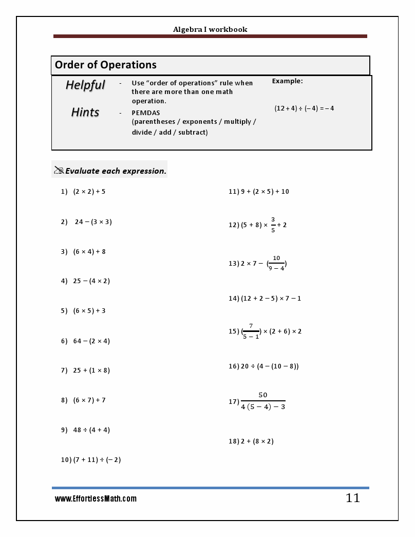 Algebra 1 Workbook Mastering Algebra Step By Step Exercises For