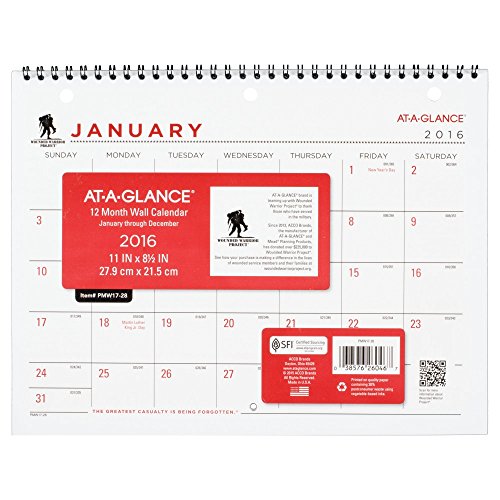 At A Glance Monthly Desk Wall Calendar 2016 Wounded Warrior Project 11 X 8 5 Inches Pmw17