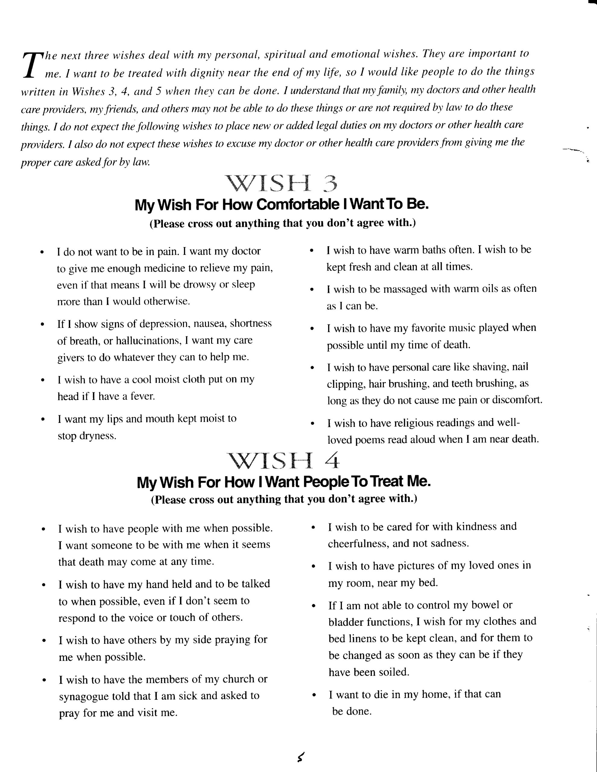 Downloadable 5 Wishes Printable Version