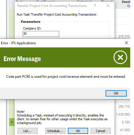 Error Message During Transfer Project Cost Accounting Transactions