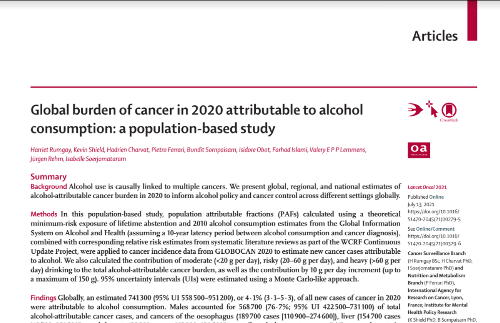 Global Burden Of Cancer In 2020 Attributable To Alcohol Consumption A