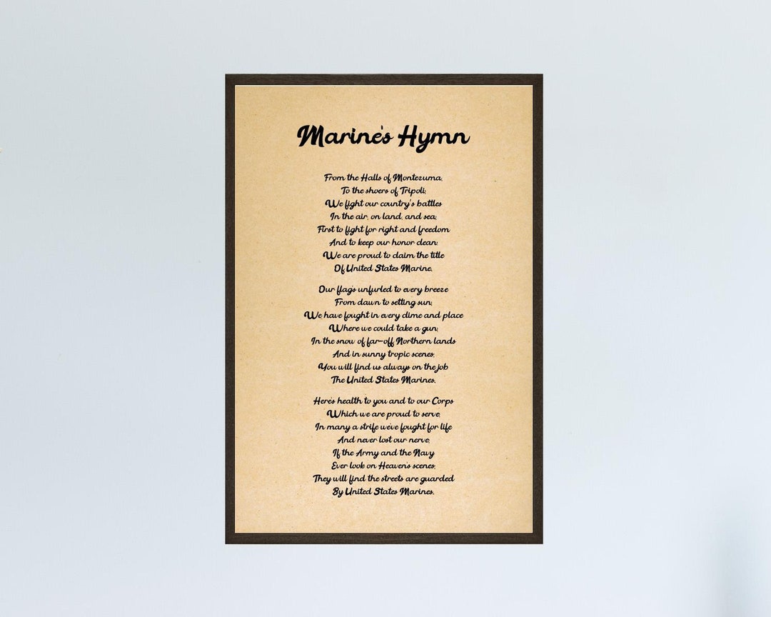 Marine Corps Hymn Poster Retro Us Military Lyrics Art For Etsy