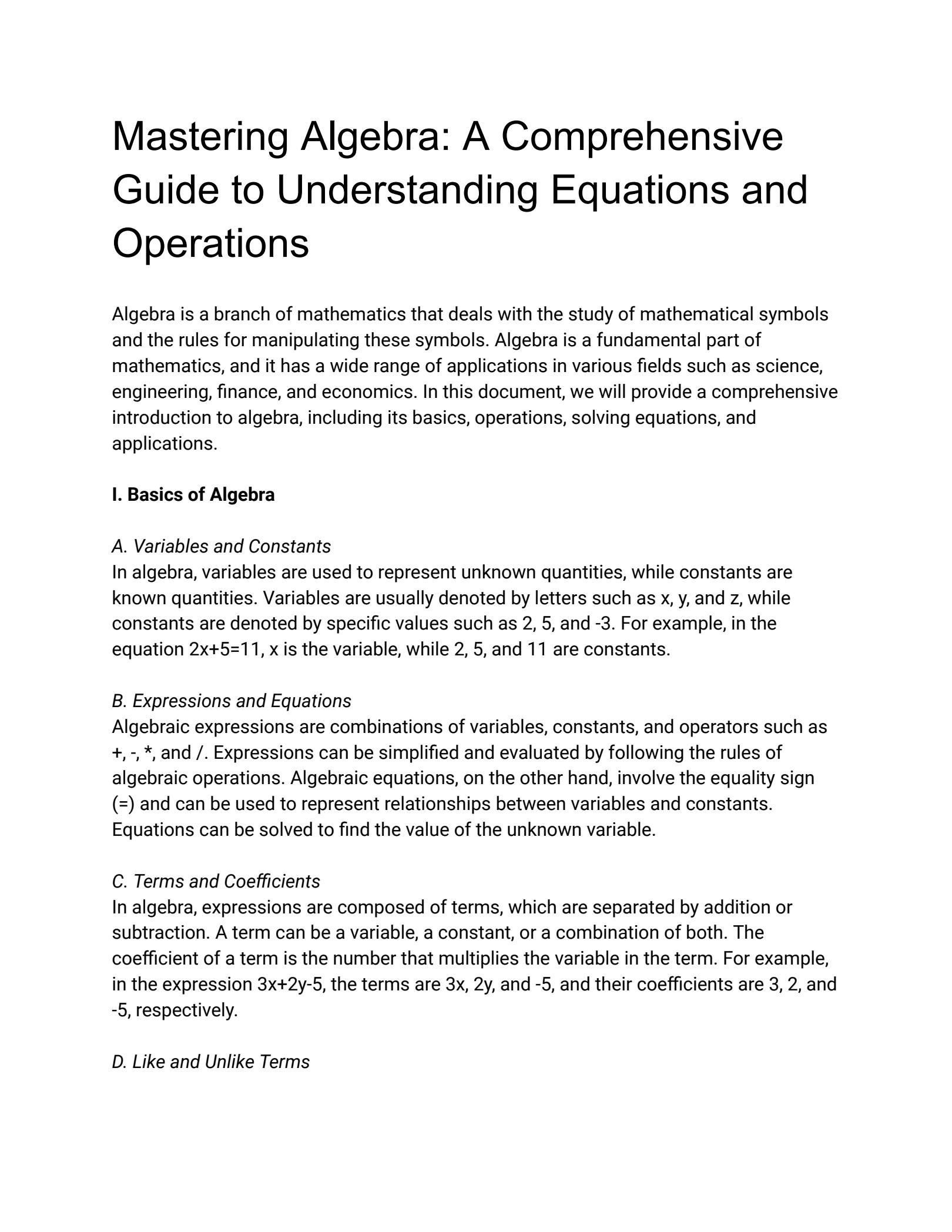 Mastering Algebra A Comprehensive Guide To Understanding And Course Hero