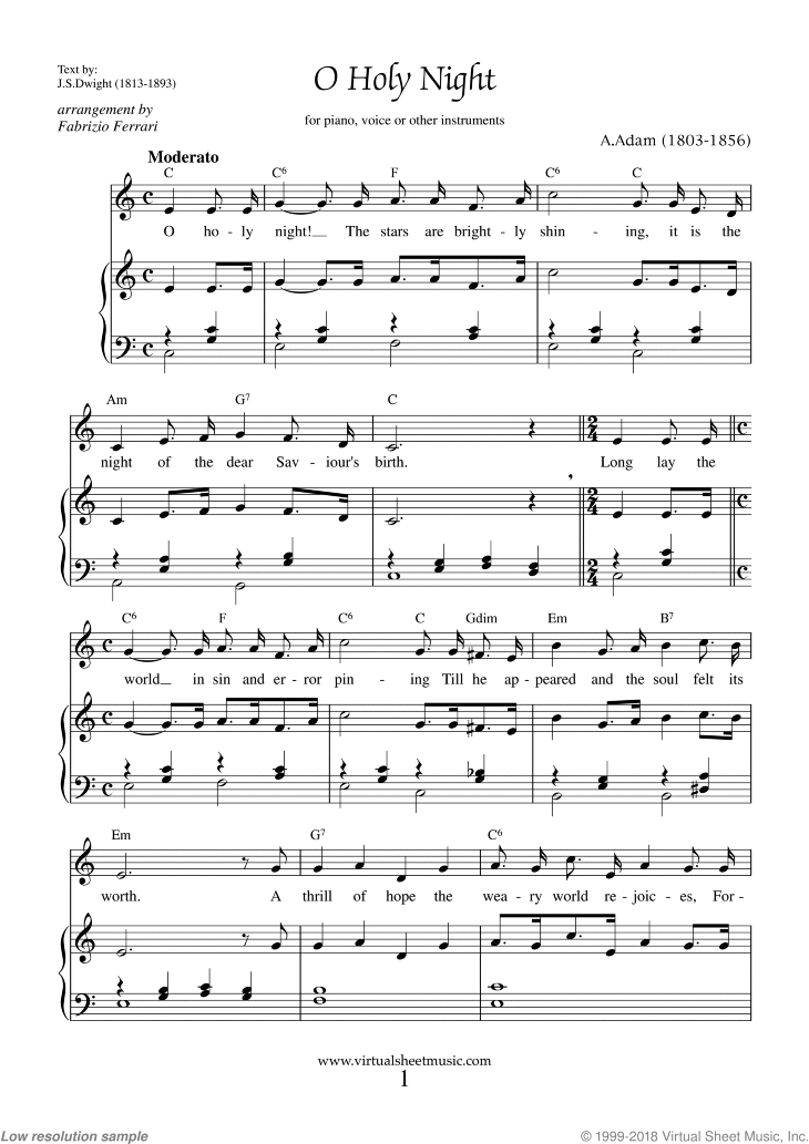 O Holy Night By Adolphe Adam Sheet Music For Guitar Chords Lyrics At