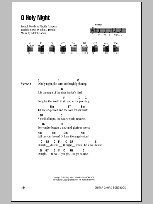 Oh Holy Night Guitar Chords And Lyrics