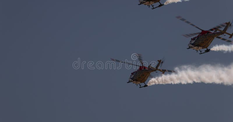 Sarang Helicopter Aerobatic Team Of The Indian Air Force Performs Death