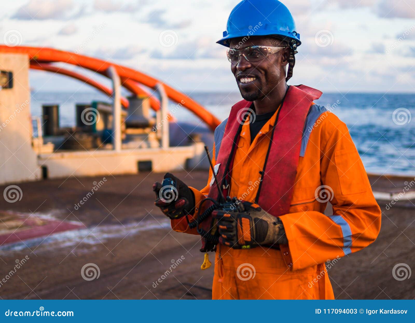 Seaman Ab Or Bosun On Deck Of Vessel Or Ship Wearing Ppe Royalty Free Stock Photo