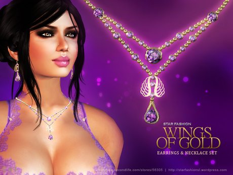 Second Life Marketplace Starfashion Wings Of Gold Necklace Earring Set