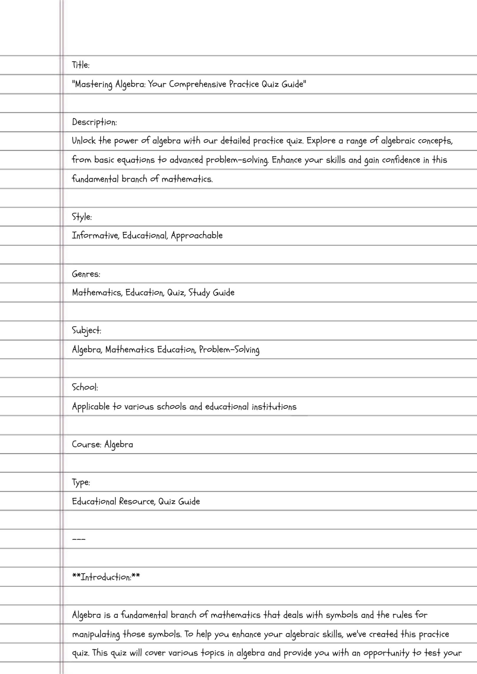 Solution Mastering Algebra Your Comprehensive Practice Quiz Guide