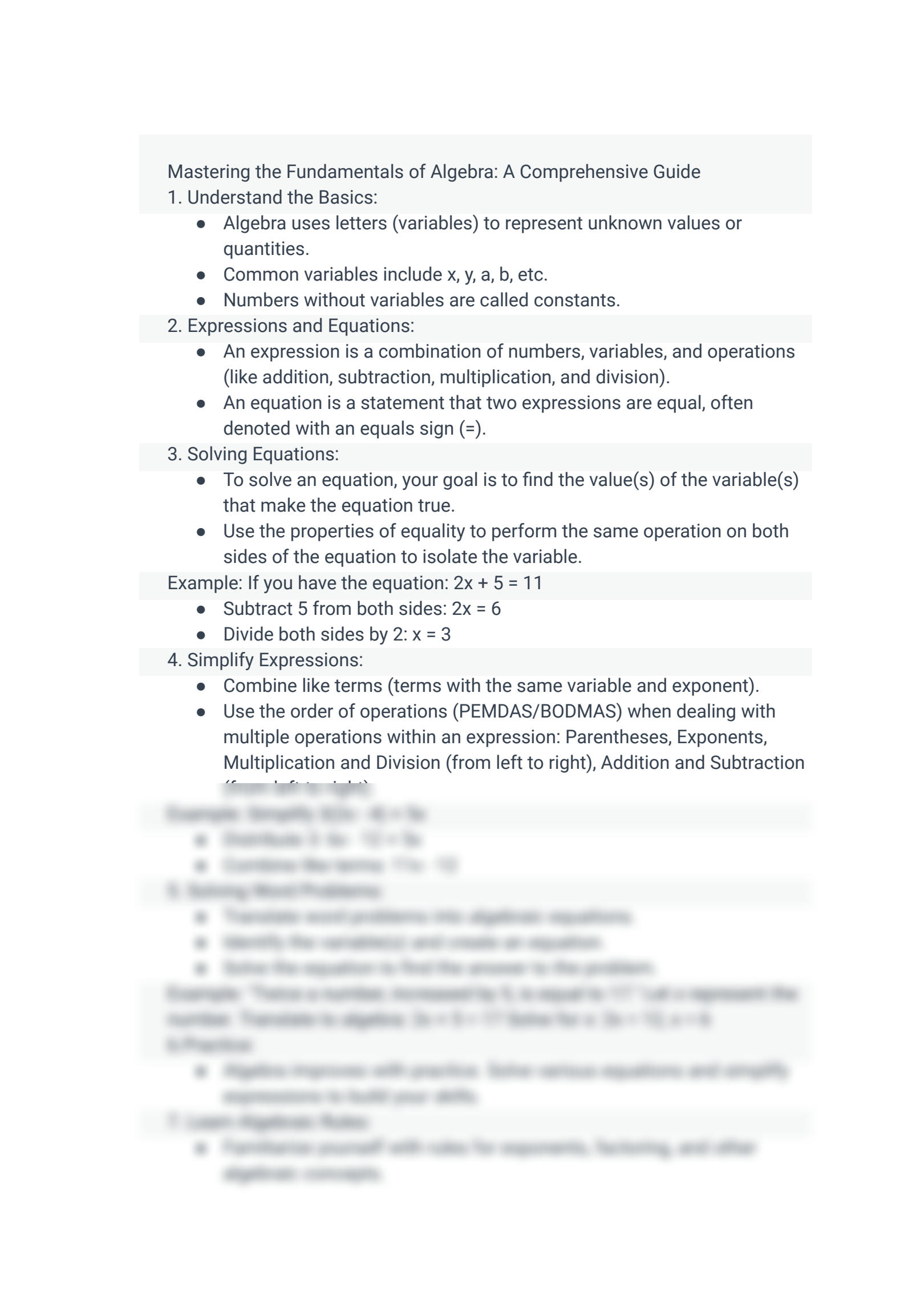 Solution Mastering The Fundamentals Of Algebra A Comprehensive Guide