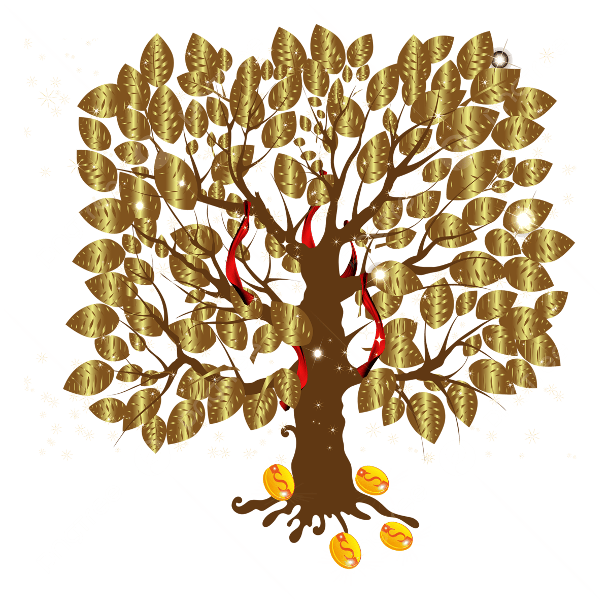 Vector Diagram Of Small Fresh Golden Fortune Wishing Tree Small Fresh Golden Wishing Tree Png